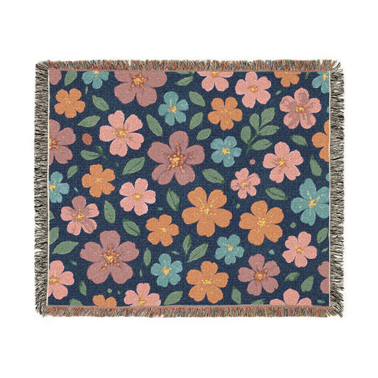 Retro Floral Woven Beach Throw